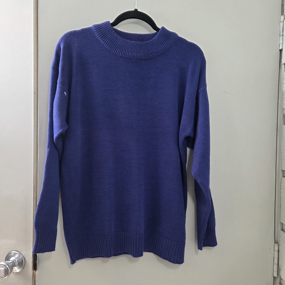 Vtg 80s 90s Messages M Blue Crewneck Sweater Mindfully Mended Cozy Classic Knit